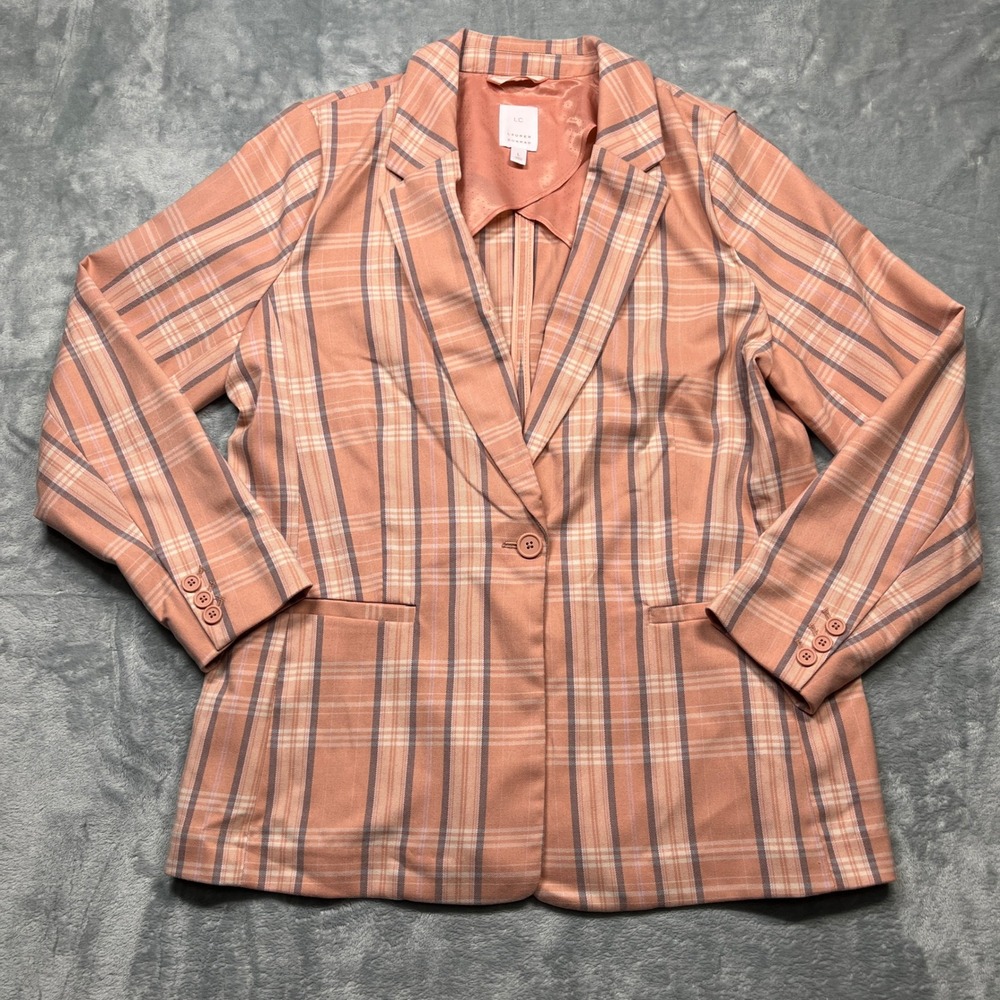 LC Lauren Conrad Blazer Womens Pink Plaid Single Button Lined Jacket Large